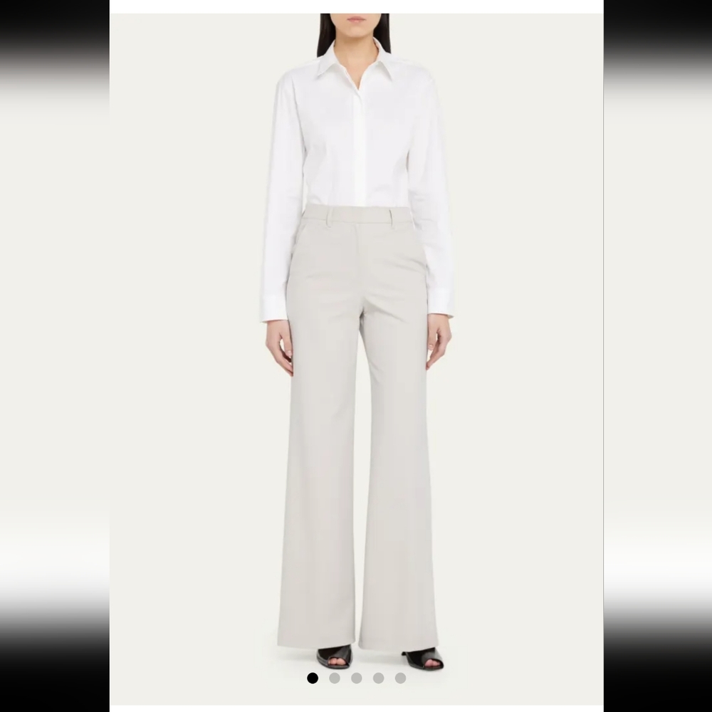 NWT Theory Terena Precision Pont High-Rise Wide-Leg Pants in Putty Size 2